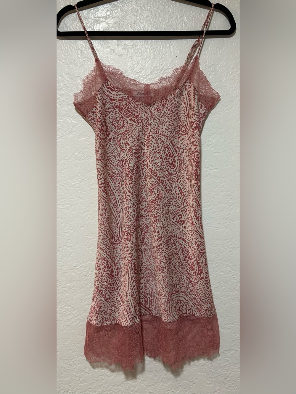 Etam Delicate Rose-Paisley Pink Lace-Trim Slip Dress